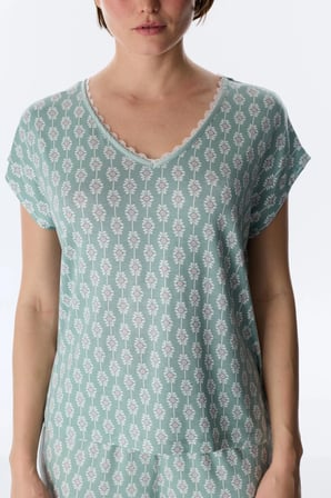 Yeşil Alia Kapri Çiçekli Kısa Kollu Pijama Takımı