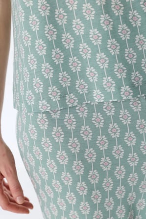 Yeşil Alia Kapri Çiçekli Kısa Kollu Pijama Takımı