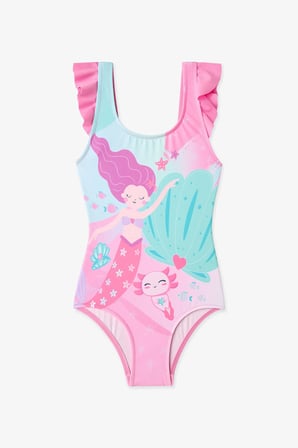 Kız Çocuk Açık Pembe Dream Deniz Kızı Desenli Mayo