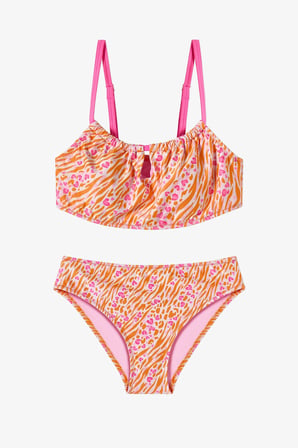 Kız Çocuk Pembe Safari Halter Leopar Desenli Bikini Takımı
