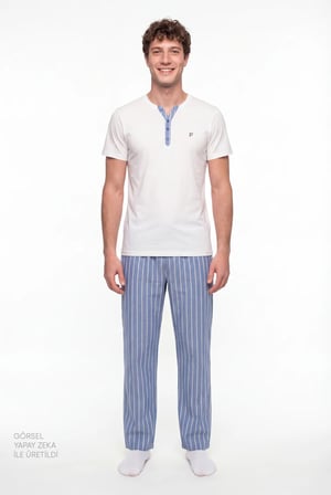 Erkek Soft Shore Çizgili Kısa Kollu Pijama Takımı