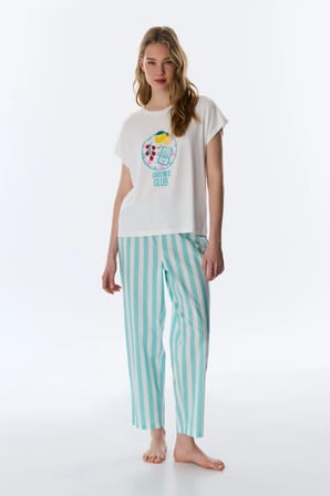 Kırık Beyaz Hailey Yiyecek Desenli Kısa Kollu Tişört Pijama Üstü