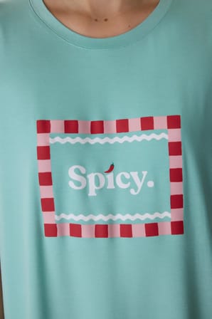 Mint Yesili Hailey Slogan Desenli Kısa Kollu Gecelik