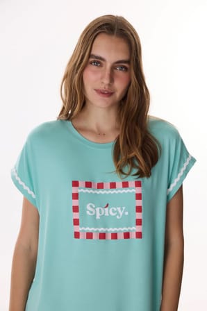 Mint Yesili Hailey Slogan Desenli Kısa Kollu Gecelik