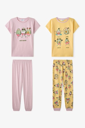 Kız Çocuk Sarı Avo-Cardio Kısa Kollu 2'li Pijama Takımı