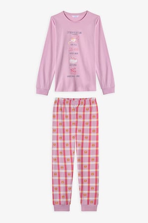 Pembe Kız Çocuk Caturday Night Uzun Kollu Pamuklu 2'li Pijama Takımı