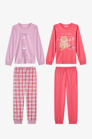 Pembe Kız Çocuk Caturday Night Uzun Kollu Pamuklu 2'li Pijama Takımı