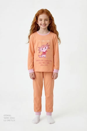 Pembe Kız Çocuk Relaxalotl Uzun Kollu Pamuklu 2'li Pijama Takımı