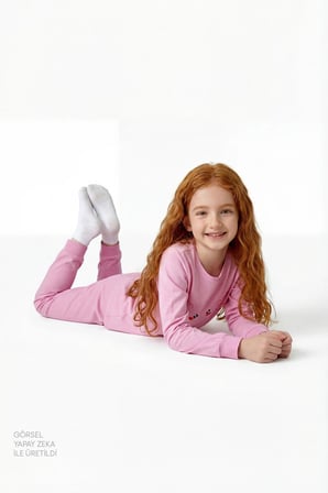 Pembe Kız Çocuk Relaxalotl Uzun Kollu Pamuklu 2'li Pijama Takımı