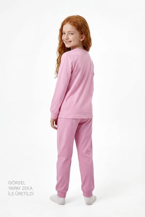 Pembe Kız Çocuk Relaxalotl Uzun Kollu Pamuklu 2'li Pijama Takımı