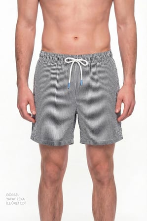 Erkek İndigo Navy Tissue Çizgili Şort