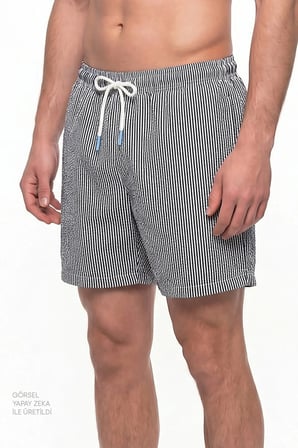 Erkek İndigo Navy Tissue Çizgili Şort