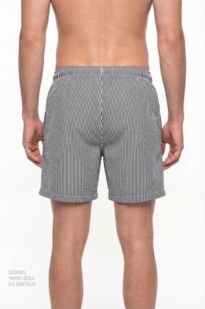 Erkek İndigo Navy Tissue Çizgili Şort