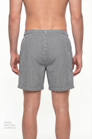 Erkek İndigo Navy Tissue Çizgili Şort