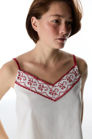 Kırık Beyaz Magnifique Pamuklu Atlet Pijama Üstü