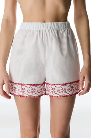 Kırık Beyaz Magnifique Pamuklu Şort Pijama Altı