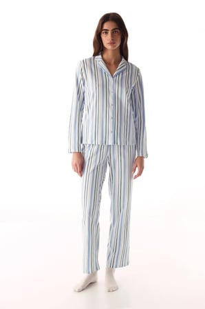 Gri Cool Çizgili Gömlek Uzun Kollu Pijama Takımı
