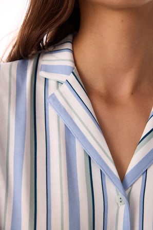Gri Cool Çizgili Gömlek Uzun Kollu Pijama Takımı
