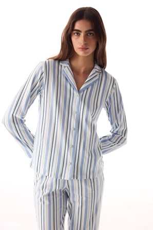 Gri Cool Çizgili Gömlek Uzun Kollu Pijama Takımı