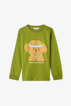 Erkek Çocuk Yağ Yesili Runner Dog Uzun Kollu 2'li Pijama Takımı