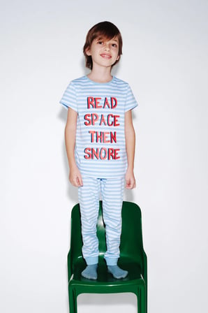 Erkek Çocuk Mavi Çizgili Space Kısa Kollu 2'li Pijama Takımı