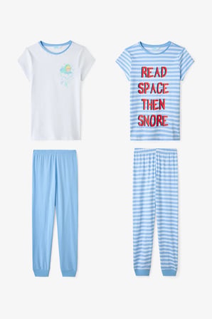 Erkek Çocuk Mavi Çizgili Space Kısa Kollu 2'li Pijama Takımı