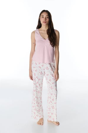 Pembe Blossom Pointel Atlet Pijama Üstü