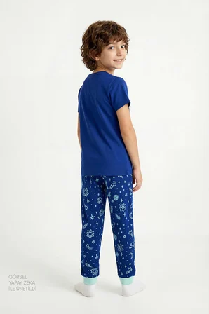 Erkek Çocuk Lacivert Cosmic Nap Kısa Kollu 2'li Pijama Takımı