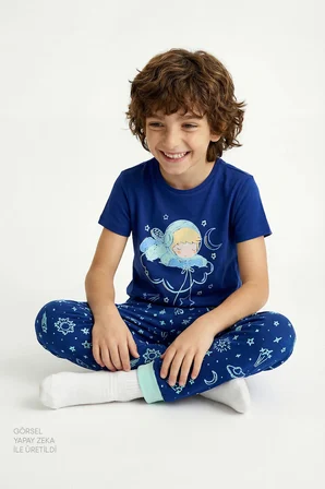 Erkek Çocuk Lacivert Cosmic Nap Kısa Kollu 2'li Pijama Takımı