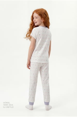 Koyu Lila Kız Çocuk Diamond Pamuklu 2'li Pijama Takımı