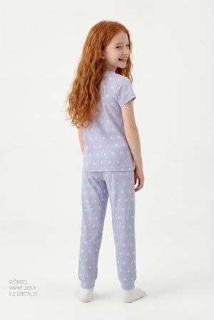 Kız Çocuk Lila Elmas Kısa Kollu 2'li Pijama Takımı