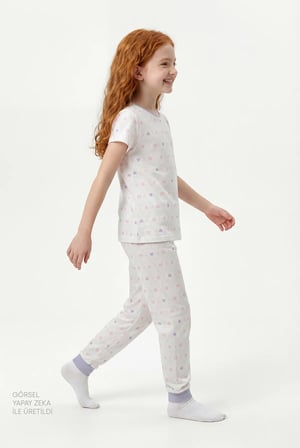 Kız Çocuk Lila Elmas Kısa Kollu 2'li Pijama Takımı