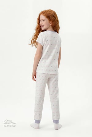 Kız Çocuk Lila Elmas Kısa Kollu 2'li Pijama Takımı