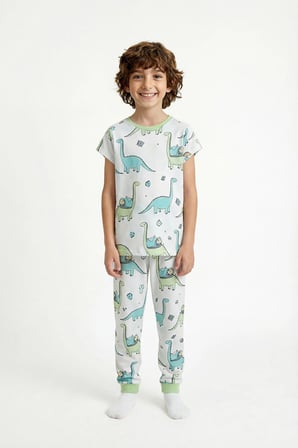 Erkek Çocuk Yeşil Sleepasaurus Kısa Kollu 2'li Pijama Takımı