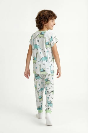 Erkek Çocuk Yeşil Sleepasaurus Kısa Kollu 2'li Pijama Takımı