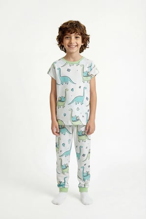 Erkek Çocuk Yeşil Sleepasaurus Kısa Kollu 2'li Pijama Takımı