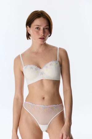 Kırık Beyaz Lotus Straplez Broderie Balenli Sütyen