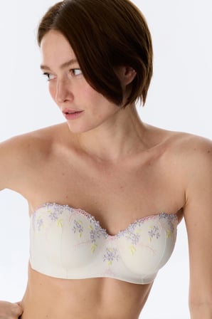Kırık Beyaz Lotus Straplez Broderie Balenli Sütyen