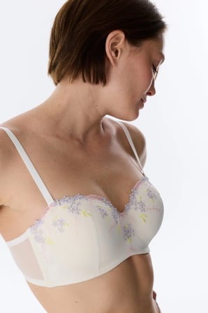 Kırık Beyaz Lotus Straplez Broderie Balenli Sütyen