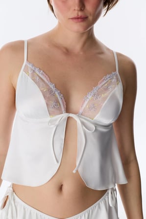 Kırık Beyaz İşlemeli Saten Bralet