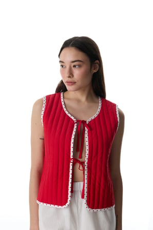 Kırmızı Muhteşem Kalp Desenli Yelek Pijama Üstü
