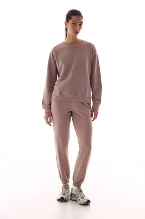 Bej Bisiklet Yaka Regular Kesim Pamuklu Sweatshirt