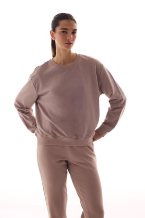 Bej Oversize Aktif Uzun Kollu Sweatshirt