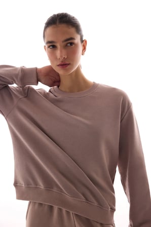 Bej Oversize Aktif Uzun Kollu Sweatshirt