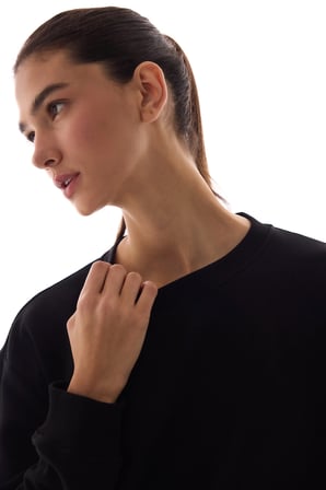 Siyah Oversize Aktif Uzun Kollu Sweatshirt