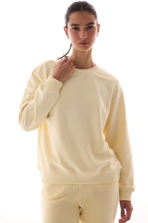 Ekru Oversize Aktif Uzun Kollu Sweatshirt