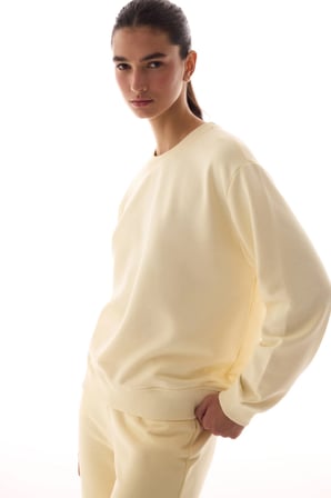 Ekru Oversize Aktif Uzun Kollu Sweatshirt