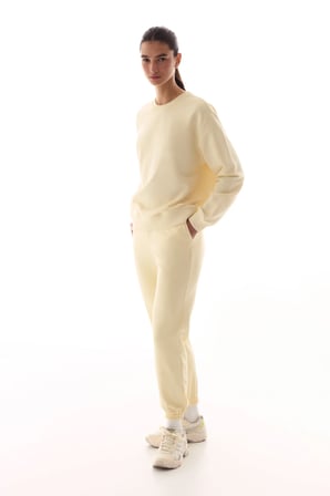 Ekru Oversize Aktif Uzun Kollu Sweatshirt