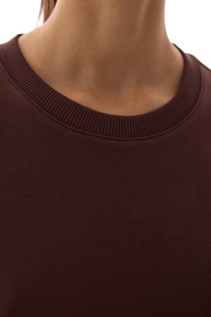 Kahverengi Dikiş Detaylı Bisiklet Yaka Pamuklu Sweatshirt