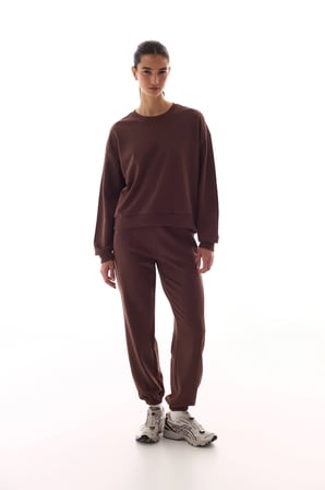 Kahverengi̇ Dikiş Detaylı Aktif Uzun Kollu Sweatshirt